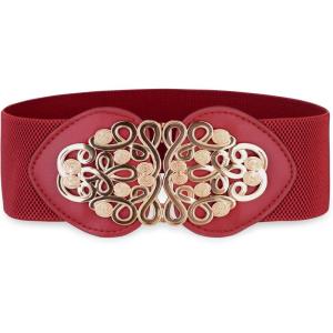 image:imageBlackButterfly Wide Elastic Cinch Stretch Waistband Retro Gold Medusa Buckle Waist BeltRed